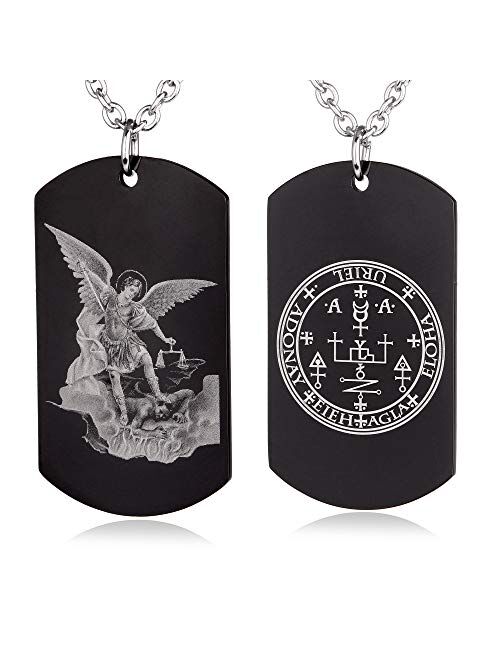 FAYERXL Catholic Gifts St Michael The Archangel Latin Prayer Dog Tag Necklace Military Pendant Christian Faith Jewelry