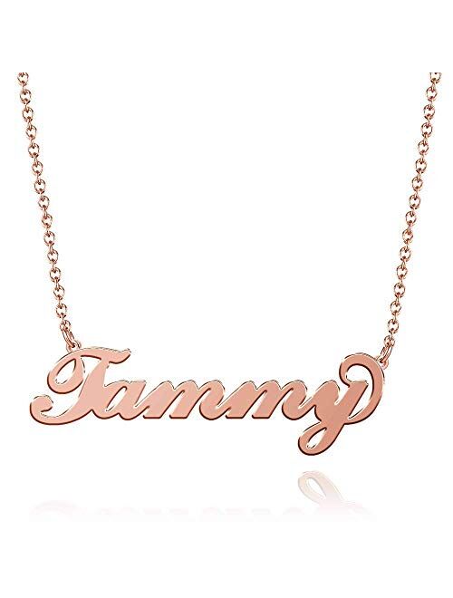 SOUFEEL Personalized Name Necklace Name Plate Necklace Pendant Stainless Steel Customize Necklace Gifts Rose Gold/Silver/14K Gold Plated for Girls, Women, Men, Boys, Mom,