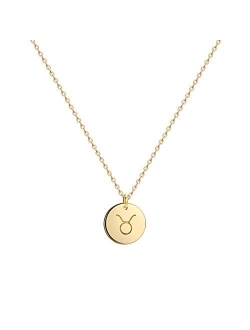 Befettly Constellation Necklace Pendant 14K Gold-Plated Hammered Round Disc Engraved Zodiac Sign Pendant 16.5 Adjustable Dainty Necklace