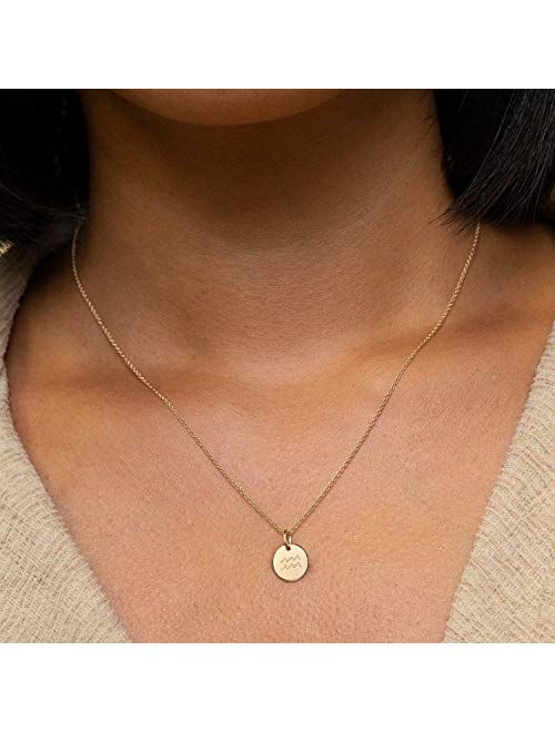 Befettly Constellation Necklace Pendant 14K Gold-Plated Hammered Round Disc Engraved Zodiac Sign Pendant 16.5 Adjustable Dainty Necklace