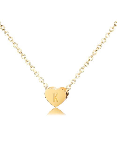 Initial Heart Necklace Pendant-18K Gold Plated 26Alphabet Tiny Dainty Heart Choker Necklace for Women Girls Kids Birthday Day Gift, Bridesmaid Gift