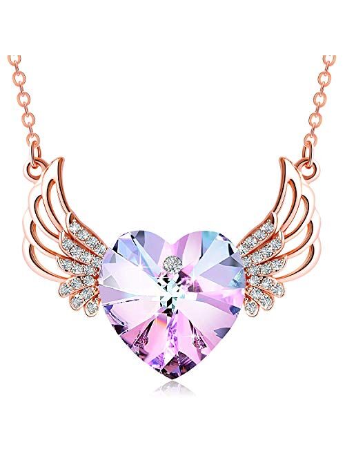 PLATO H Angel wing Heart Necklace Crystals from Swarovski for Women Girl Guardian Angel Pendant with Dainty Jewelry Box