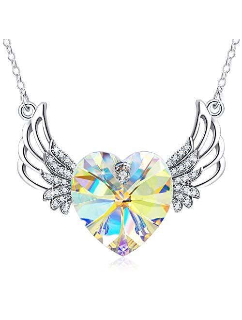 PLATO H Angel wing Heart Necklace Crystals from Swarovski for Women Girl Guardian Angel Pendant with Dainty Jewelry Box