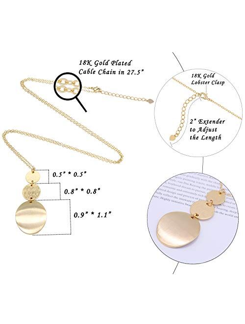 PERNNLA PEARL Long Disc Pendant Necklace for Women 18K Gold Plated Sweater Chain Fashion Jewelry