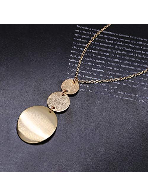 PERNNLA PEARL Long Disc Pendant Necklace for Women 18K Gold Plated Sweater Chain Fashion Jewelry