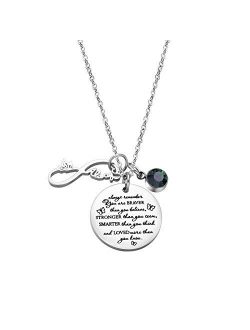 Fullrainbow You are Braver Than You Believe Stainless Steel Birthstone Necklace Gift for Girls