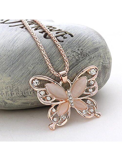 Comelyjewel Necklace Hollow Crystal Butterfly Pendant Necklace Jewelry for Women Girl Birthday Gifts Durable and Useful