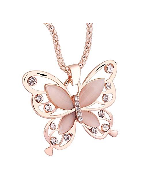 Comelyjewel Necklace Hollow Crystal Butterfly Pendant Necklace Jewelry for Women Girl Birthday Gifts Durable and Useful