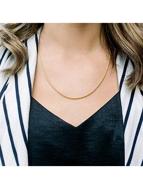 KISPER 18k Gold Over Stainless Steel Hip Hop Rope Chain Necklace 2-8mm, 14 36 inches