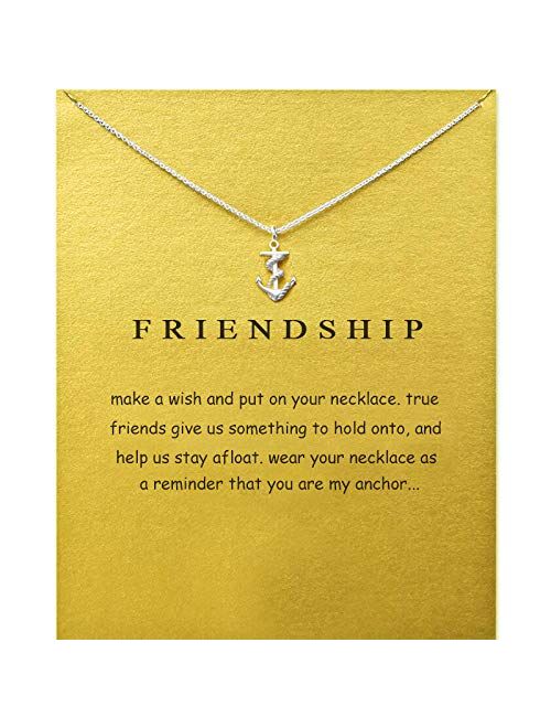 Message Card Compass Pendant Necklace Friendship Starfish Good Luck Elephant Pendant Chain Necklace with Gift Card