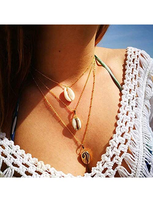 Bohemian Sea Shell Pendant Chokers Necklaces Multi Layer, White, Size No Size