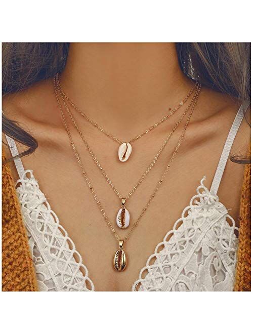 Bohemian Sea Shell Pendant Chokers Necklaces Multi Layer, White, Size No Size