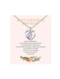 Silver Unicorn Necklace Earrings for Girls Women, with Life Is Magical Message Gift Card Birthday Gift 18+2 inch