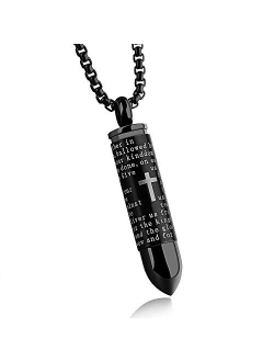 changgaijewelry Mens Cross Pendant Necklace for Men Black Gold English Urn Lord's Prayer Stainless Steel Ash Memorial Bullet Chain Nice Gifts