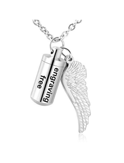 XIUDA Cremation Jewelry Urn Necklace for Ashes with Angel Wing Charm & Cylinder Eternity Stainless Steel