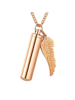 XIUDA Cremation Jewelry Urn Necklace for Ashes with Angel Wing Charm & Cylinder Eternity Stainless Steel