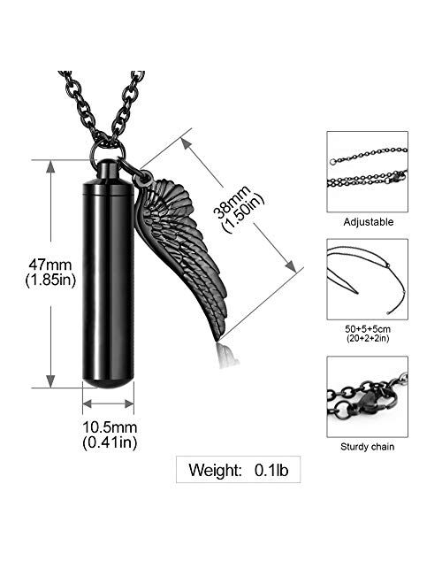 XIUDA Cremation Jewelry Urn Necklace for Ashes with Angel Wing Charm & Cylinder Eternity Stainless Steel