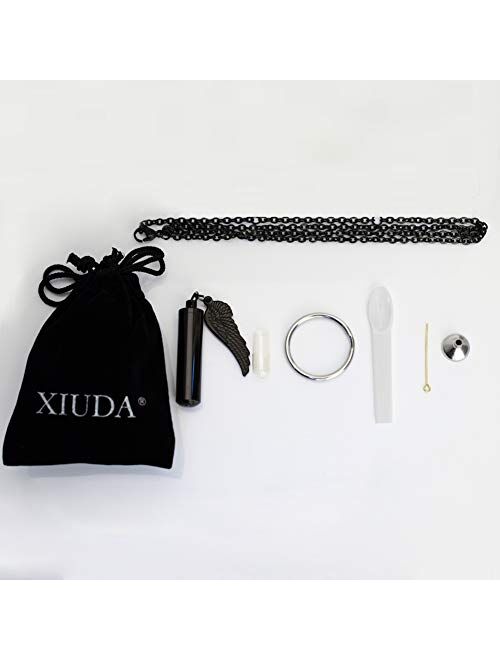 XIUDA Cremation Jewelry Urn Necklace for Ashes with Angel Wing Charm & Cylinder Eternity Stainless Steel