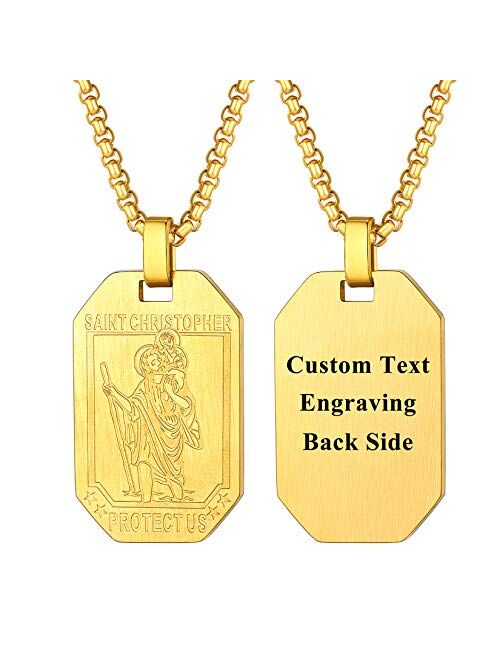 U7 Personalized St. Michael Saint Christopher Necklace Stainless Steel/18K Gold Plated Round/Oval/Shield Patron Saint Biblical Archangel Pendant Necklaces with 22"