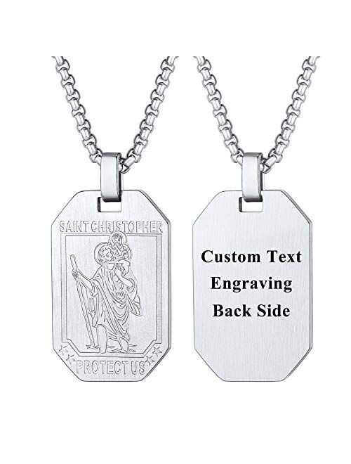 U7 Personalized St. Michael Saint Christopher Necklace Stainless Steel/18K Gold Plated Round/Oval/Shield Patron Saint Biblical Archangel Pendant Necklaces with 22"