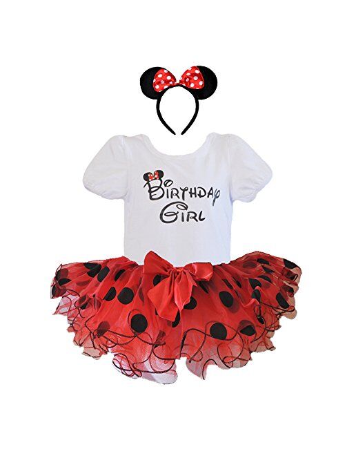 1st 2nd 3rd 4th 5th 6th Birthday Girl Shirt with Polka Dot Tutu and Headband 3 PCs Outfit Set