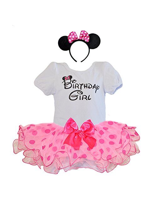 1st 2nd 3rd 4th 5th 6th Birthday Girl Shirt with Polka Dot Tutu and Headband 3 PCs Outfit Set