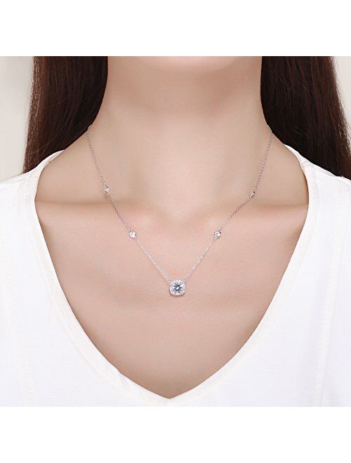 SBLING Platinum Plated Cubic Zirconia/Swarovski Cushion Shape Halo Pendant Necklace/Earrings- Gifts for Women/Girls