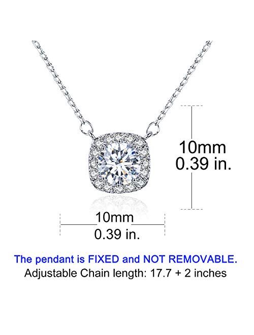 SBLING Platinum Plated Cubic Zirconia/Swarovski Cushion Shape Halo Pendant Necklace/Earrings- Gifts for Women/Girls