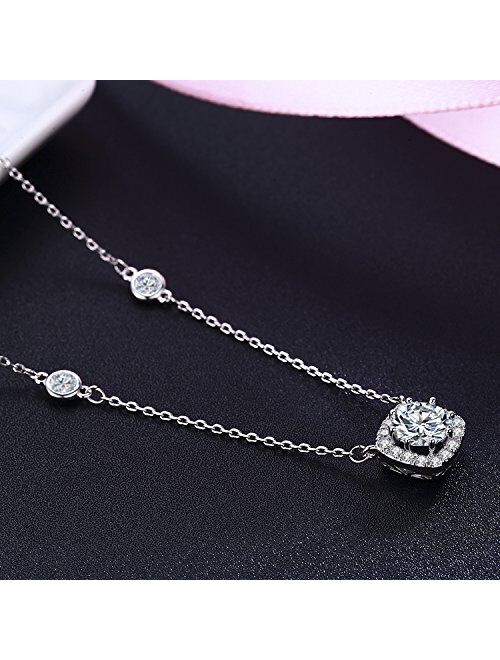 SBLING Platinum Plated Cubic Zirconia/Swarovski Cushion Shape Halo Pendant Necklace/Earrings- Gifts for Women/Girls