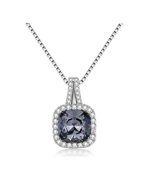 SBLING Platinum Plated Cubic Zirconia/Swarovski Cushion Shape Halo Pendant Necklace/Earrings- Gifts for Women/Girls