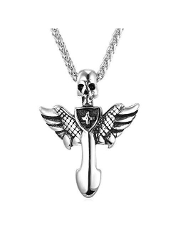 U7 Men Gothic Jewelry Stainless Steel Silver Black Evil Demon Horn Skull Pendant Necklace