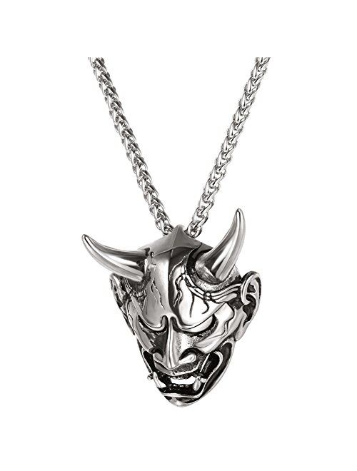 U7 Men Gothic Jewelry Stainless Steel Silver Black Evil Demon Horn Skull Pendant Necklace