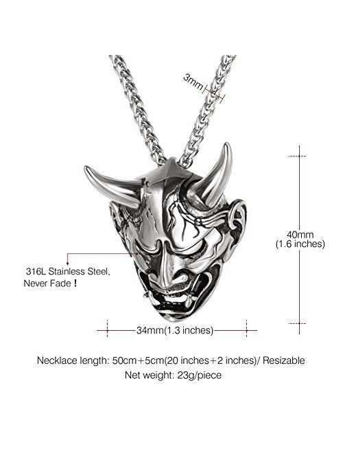 U7 Men Gothic Jewelry Stainless Steel Silver Black Evil Demon Horn Skull Pendant Necklace