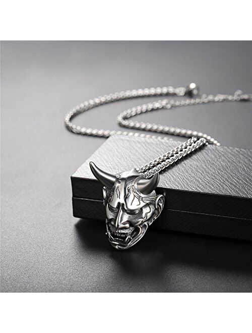 U7 Men Gothic Jewelry Stainless Steel Silver Black Evil Demon Horn Skull Pendant Necklace