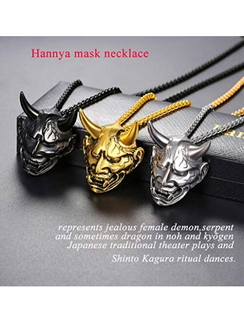 U7 Men Gothic Jewelry Stainless Steel Silver Black Evil Demon Horn Skull Pendant Necklace