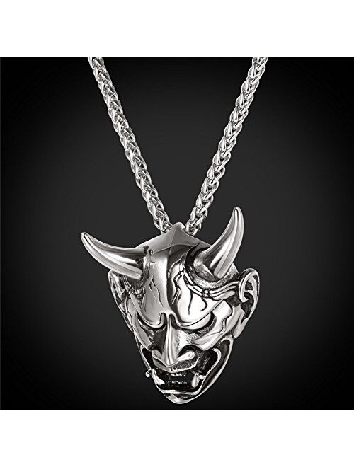 U7 Men Gothic Jewelry Stainless Steel Silver Black Evil Demon Horn Skull Pendant Necklace