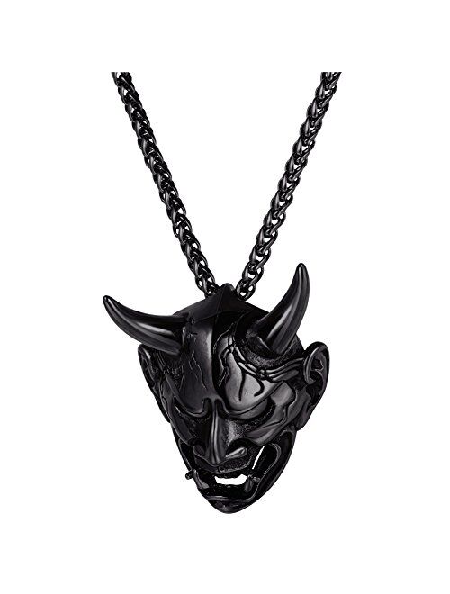 U7 Men Gothic Jewelry Stainless Steel Silver Black Evil Demon Horn Skull Pendant Necklace