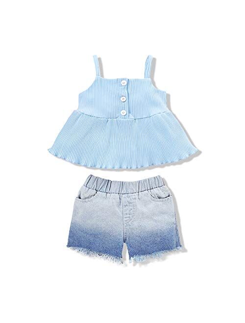 NZRVAWS Toddler Girl Clothes Long Sleeve Ruffle T-Shirt Yellow Top Denim Pants Ripped Jeans 2PCS Outfits Set