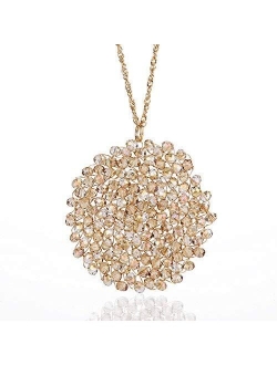 Niumike Hand-Made Crystal Pendant Circle Disc Necklace for Women,Charming Long Necklaces