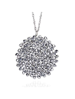 Niumike Hand-Made Crystal Pendant Circle Disc Necklace for Women,Charming Long Necklaces