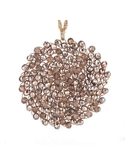 Niumike Hand-Made Crystal Pendant Circle Disc Necklace for Women,Charming Long Necklaces