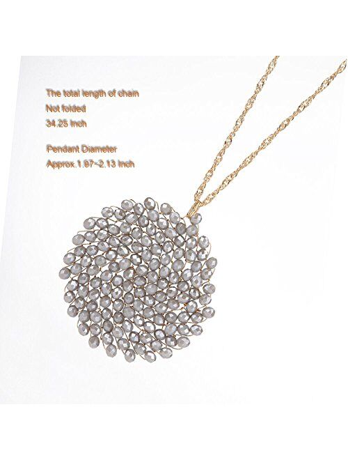 Niumike Hand-Made Crystal Pendant Circle Disc Necklace for Women,Charming Long Necklaces