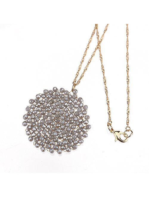 Niumike Hand-Made Crystal Pendant Circle Disc Necklace for Women,Charming Long Necklaces