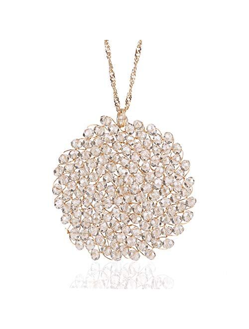 Niumike Hand-Made Crystal Pendant Circle Disc Necklace for Women,Charming Long Necklaces