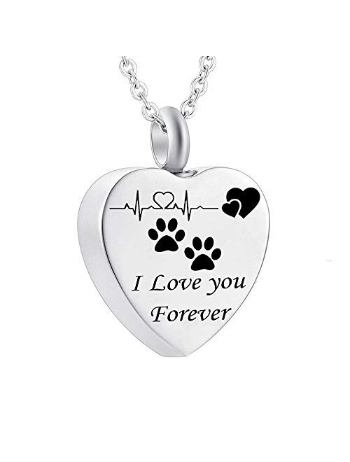 misyou Charms Urn Necklace for Ashes Dog Paw Prints Heart Necklace Stainless Steel Birthstone Keepsake Memorial Pet Cremation Jewelry