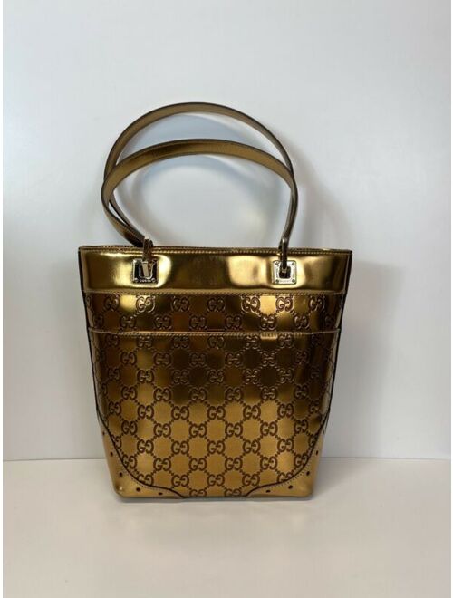 Rare Vtg Gucci Gold GG Monogram Leather Bag