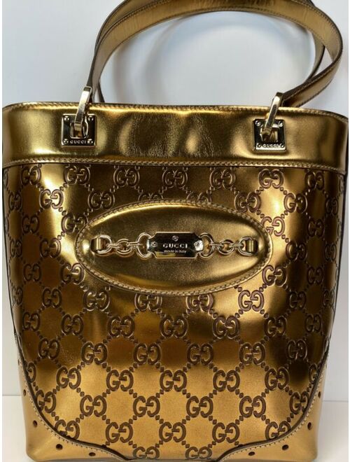 Rare Vtg Gucci Gold GG Monogram Leather Bag