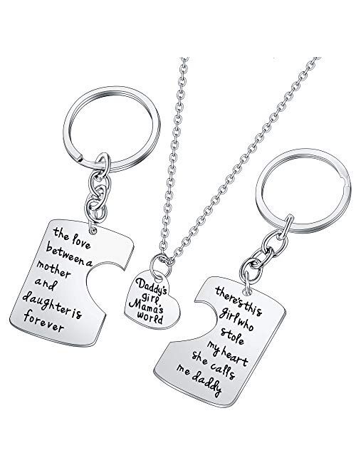 3PCs/Set Father Mother Girl I Love U Charm Pendant Keyring Keychain Jewelry Gifts for Daughter Daddy Mom