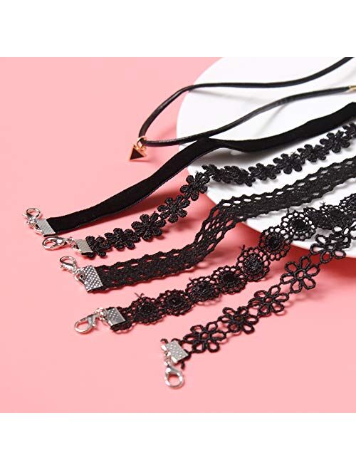 Maxforever Choker Set, 6 PCS Choker Necklaces Black Velvet Choker Set Classic Gothic Tattoo Lace Chokers