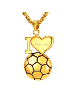 U7 Soccer/Basketball/Rugby/Tennis Racket Necklace Stainless Steel/18K Gold Plated Spiga Chain & Pendant,Men Boys Jewelry